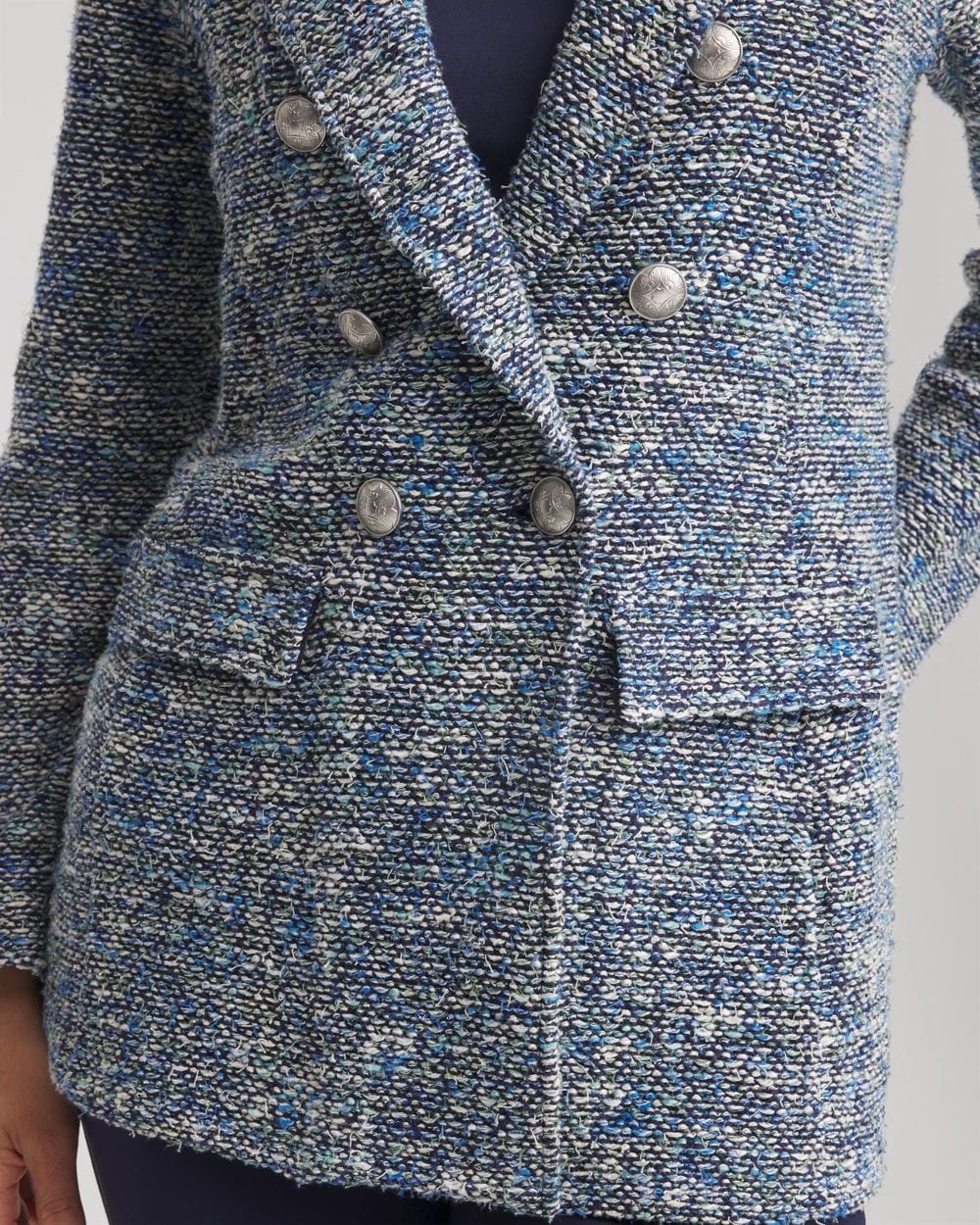試着のみ♡ bluelea Double button tweed jacket CHANEL 96A VINTAGE MUSEUM BLUE TWEED JACKET GRIPOIX 24K CC buttons